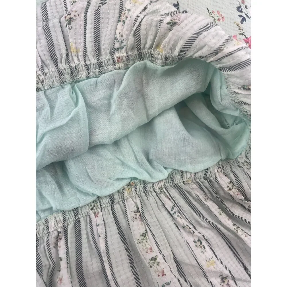 ~ Anthropologie XL Hemant & Nandita Blouse Floral Mint Lace Aqua Green Elastic - Picture 15 of 16